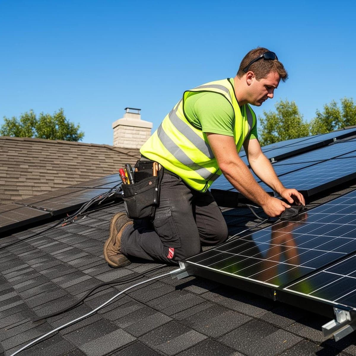Techniciens Sola Énergie réalisant une installation photovoltaïque